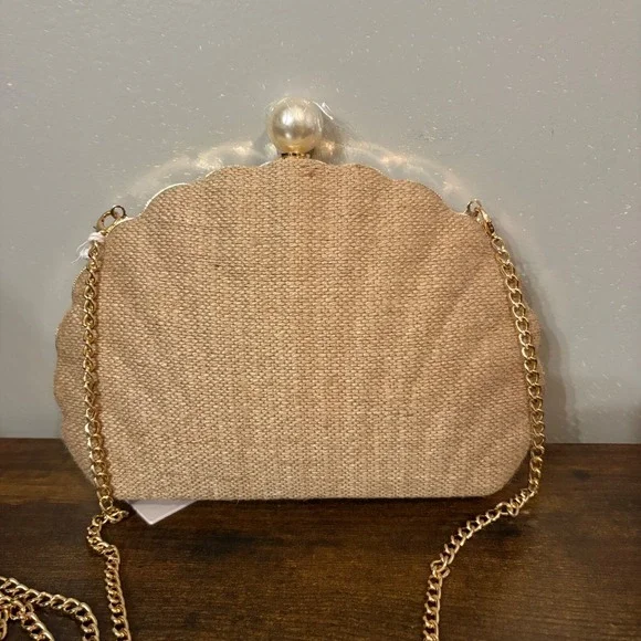 NWT Haute Hippie Clamshell Jute w/ Orange Embroidered Flowers Rhinestones Purse - Picture 5 of 9